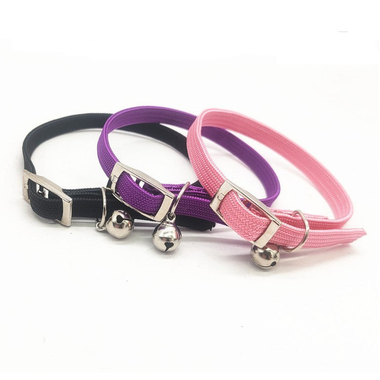 JMT-449290 Adjustable Monochrome Cat Collar with Bell - Free Size, Available in Black, Purple, and Pink