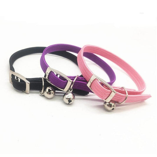 JMT-449290 Adjustable Monochrome Cat Collar with Bell - Free Size, Available in Black, Purple, and Pink