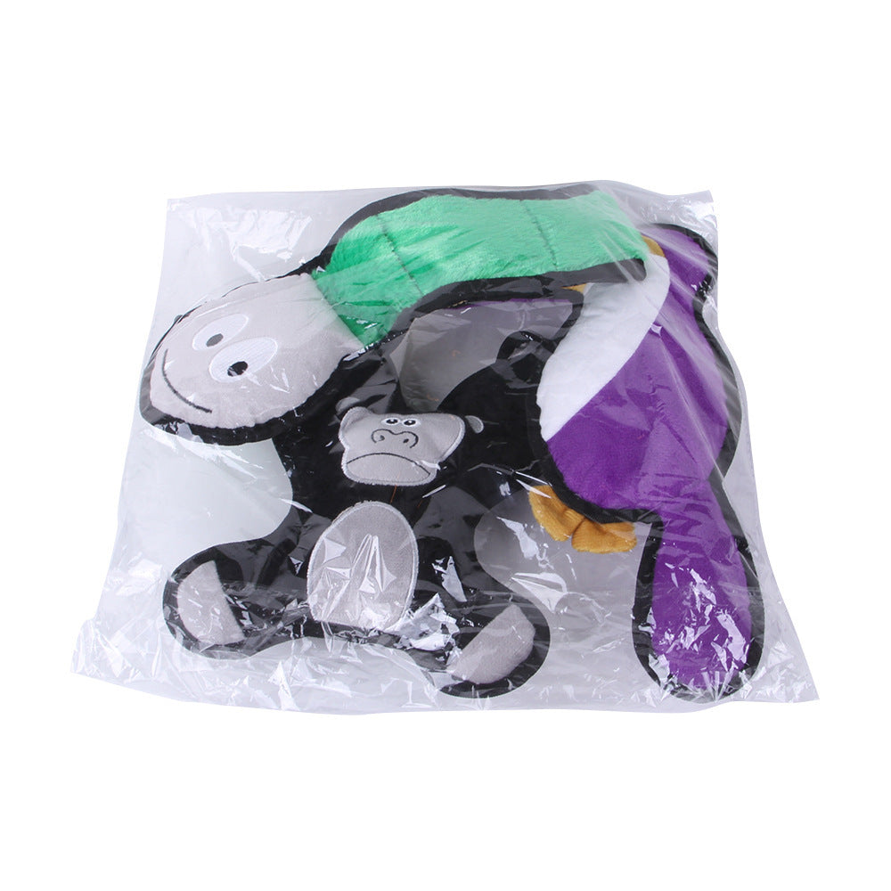 JMT-449610 Pet Plush Bite Resistant Voice Toys - 3-Piece Snake, Parrot, Orangutan Set in Black, Green, and Purple