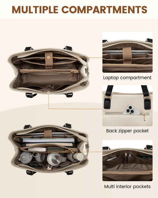 JMT-449610 Professional Waterproof Leather Laptop Tote Bag for Women - 15.6 Inch Briefcase with Clutch for Work