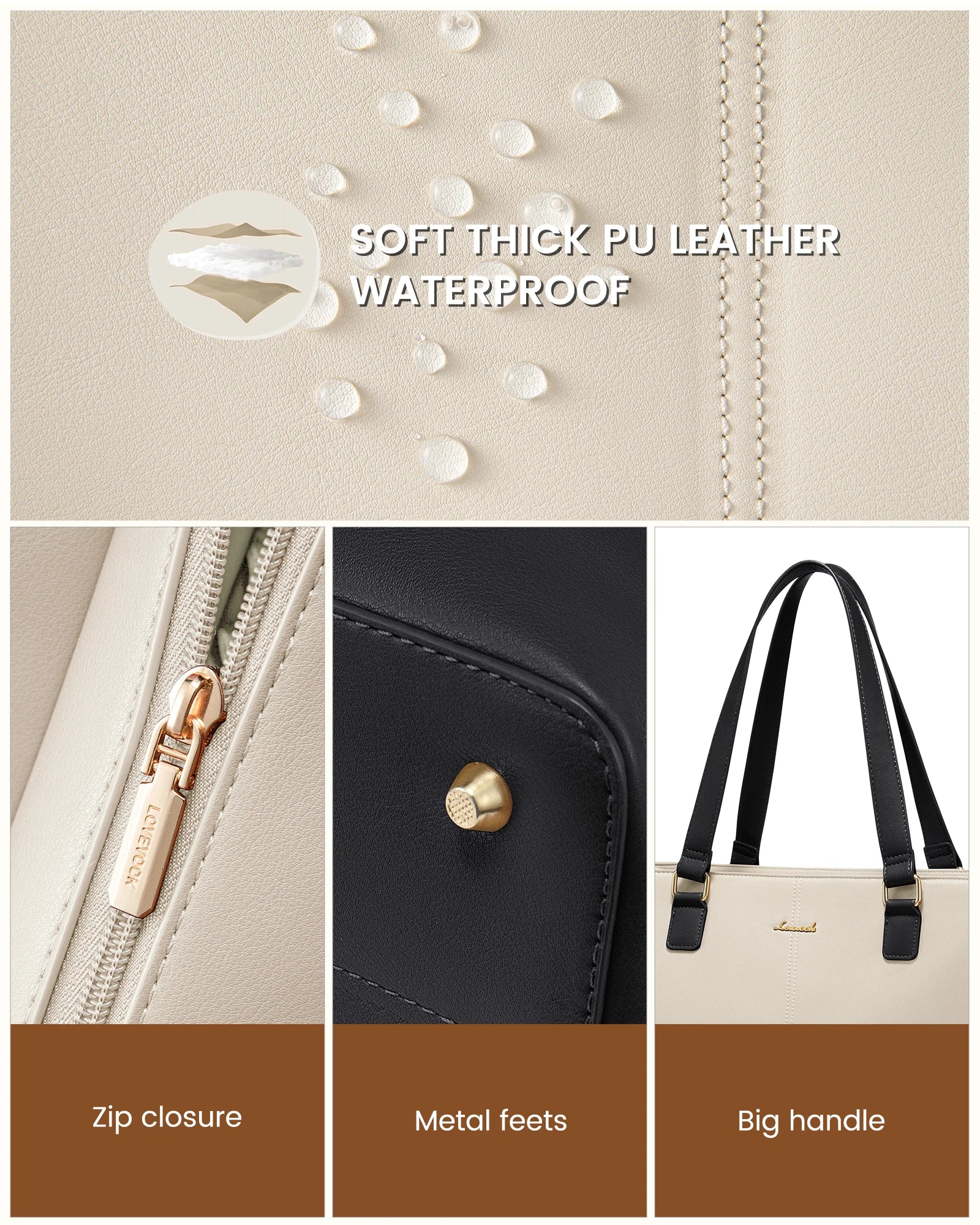 JMT-449610 Professional Waterproof Leather Laptop Tote Bag for Women - 15.6 Inch Briefcase with Clutch for Work