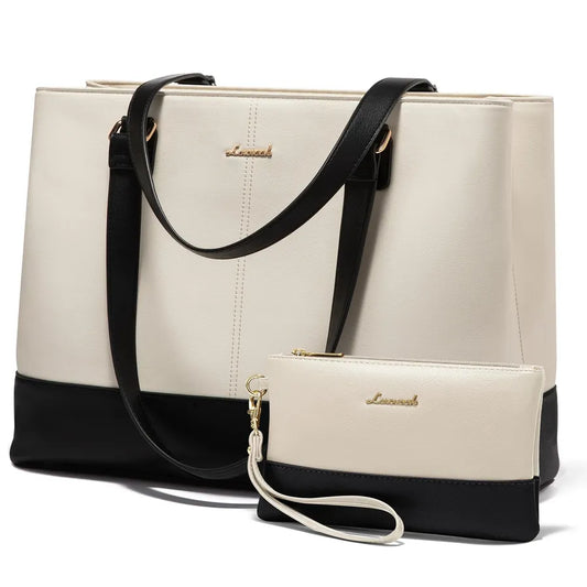 JMT-449610 Professional Waterproof Leather Laptop Tote Bag for Women - 15.6 Inch Briefcase with Clutch for Work