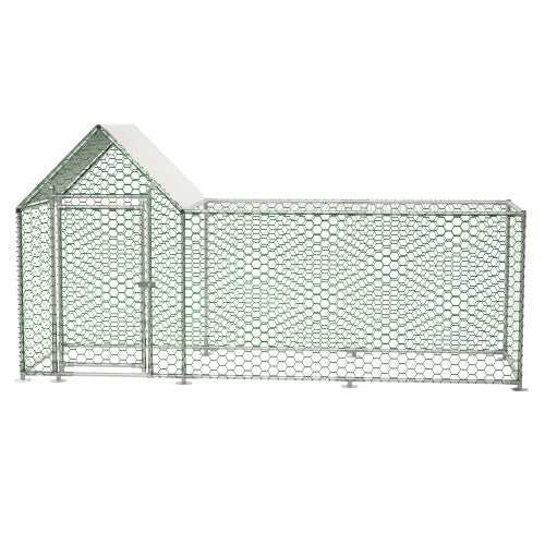 JMT-449802 Metal Chicken Coop 10x3FT Poultry Habitat Cage with Lid, UV Resistant and Waterproof Cover, Lockable Door, Silver Color