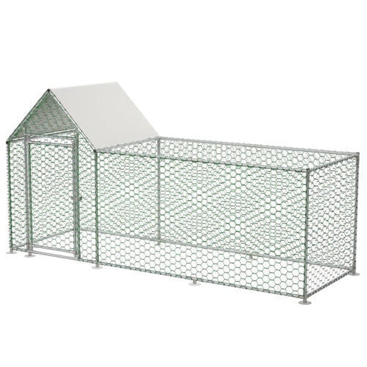 JMT-449802 Metal Chicken Coop 10x3FT Poultry Habitat Cage with Lid, UV Resistant and Waterproof Cover, Lockable Door, Silver Color