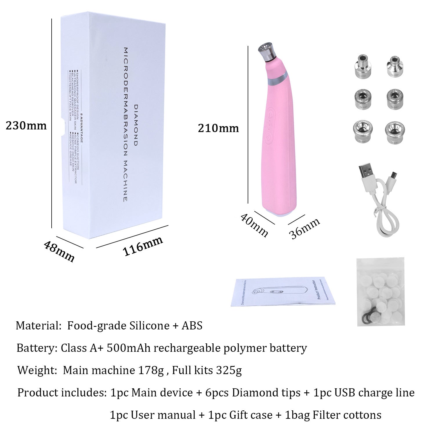 JMT-450186 Portable Rechargeable Handheld Exfoliating Skinning Machine with Diamond Tips and Negative Pressure Function