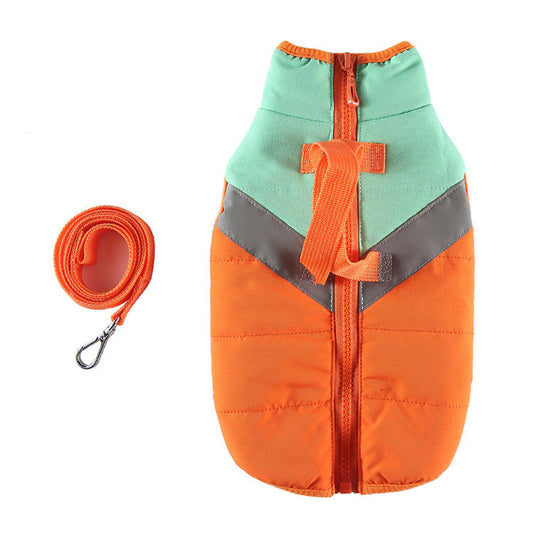 JMT-450570 Casual Cotton-Padded Dog Jacket with Traction Rope - Available in Multiple Colors and Sizes