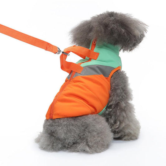 JMT-450570 Casual Cotton-Padded Dog Jacket with Traction Rope - Available in Multiple Colors and Sizes