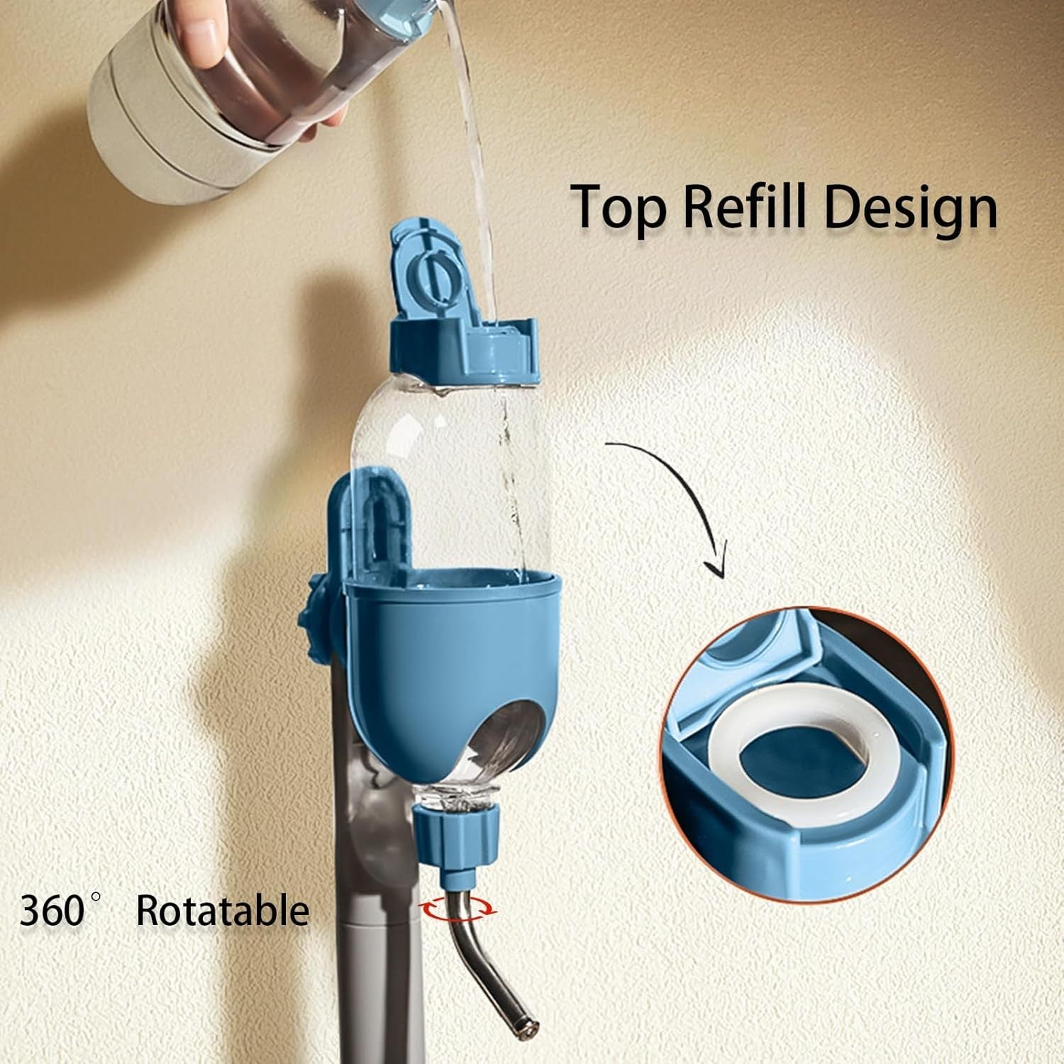 JMT-450762 Pet Water Bottle for Small Animals - 360° Rotatable Nozzle, Easy Refill, Leak-Proof Design for Rabbits, Guinea Pigs, Chinchillas, and More