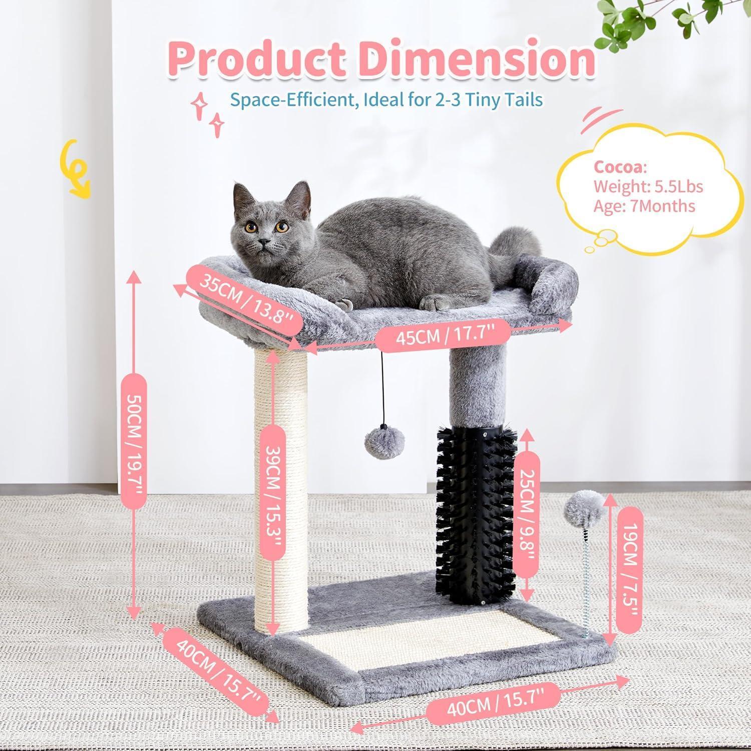 JMT-450954 4-in-1 Cat Tree with Sisal Scratching Posts, Plush Bed, Self-Grooming Brush, and Hanging Toys for Indoor Kittens
