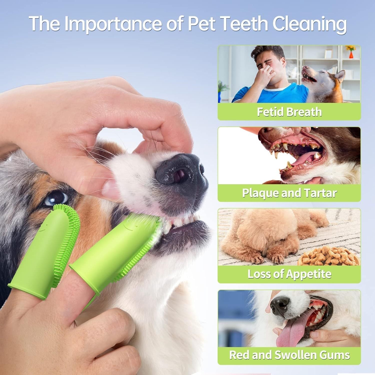 JMT-451018 Double Finger Toothbrush for Dogs and Cats with 800 Soft Bristles for Effective Dental Care
