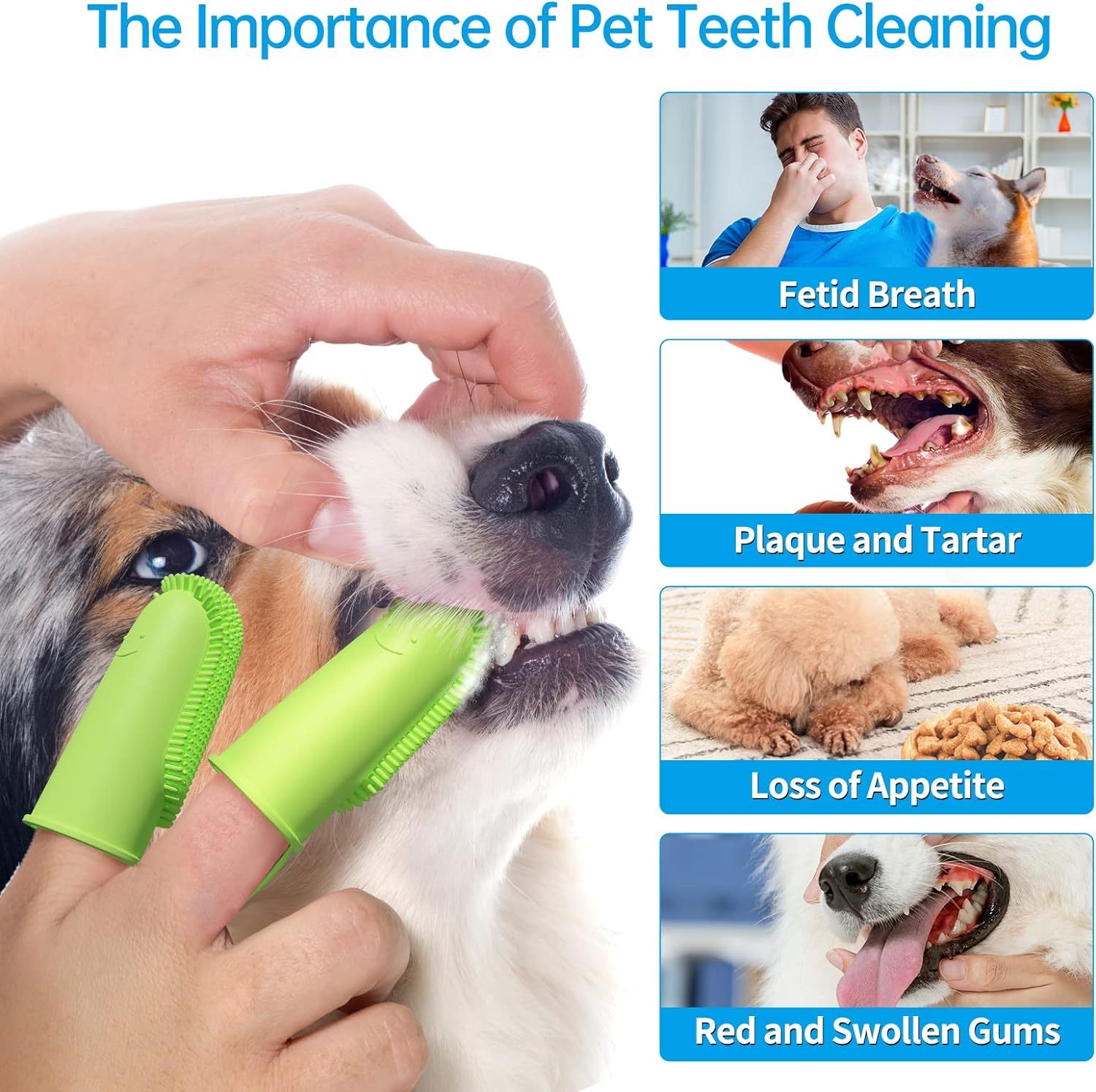 JMT-451018 Double Finger Toothbrush for Dogs and Cats with 800 Soft Bristles for Effective Dental Care
