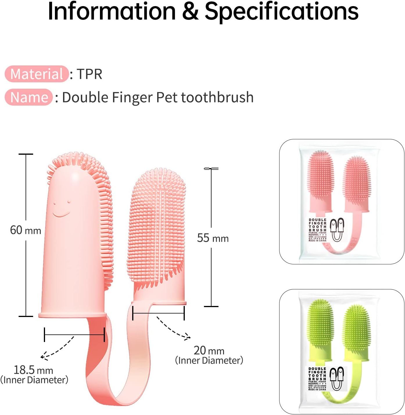 JMT-451018 Double Finger Toothbrush for Dogs and Cats with 800 Soft Bristles for Effective Dental Care