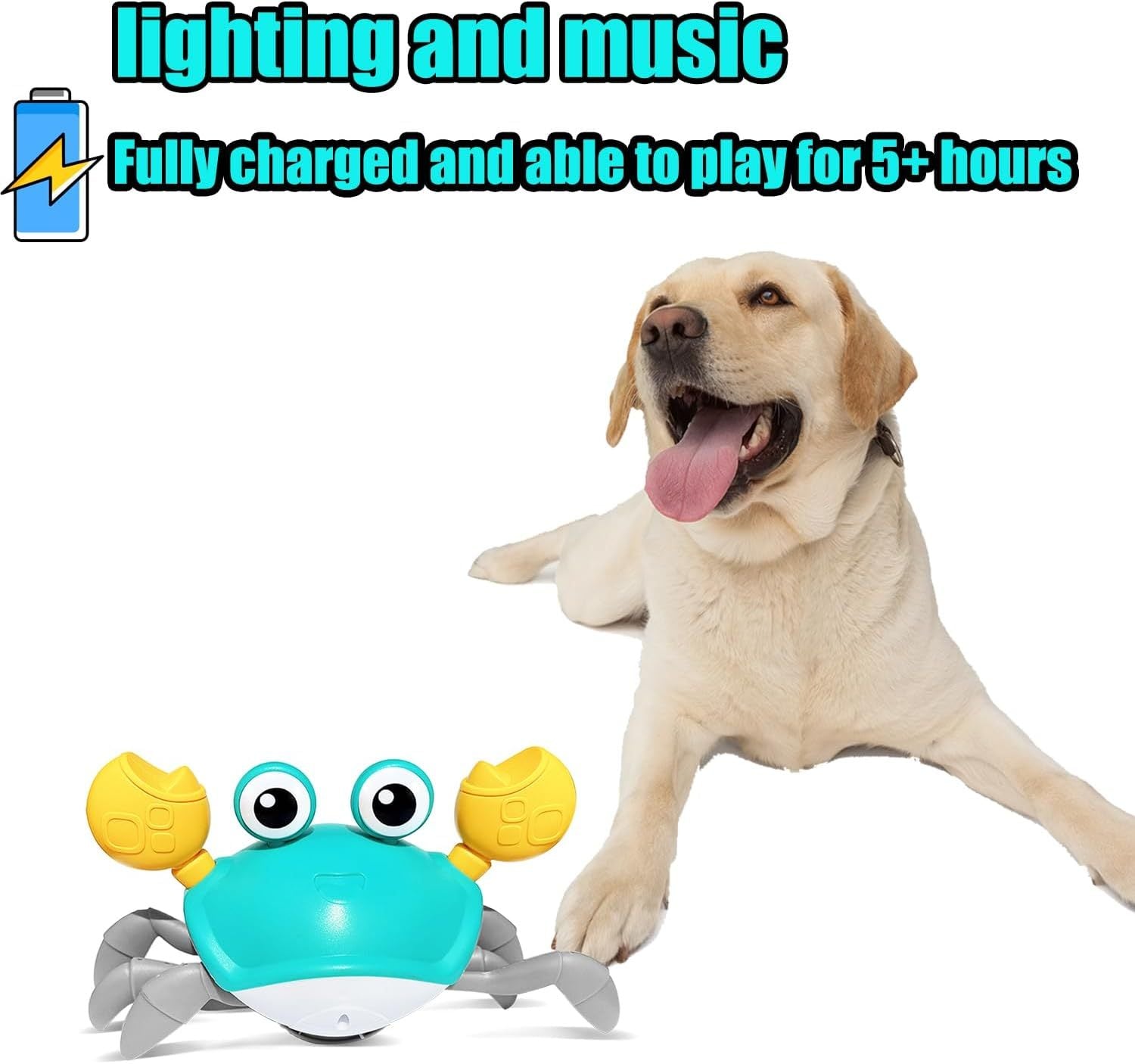 JMT-451082 Interactive Crawling Crab Dog Toy with Music, Lights, and Obstacle Avoidance Sensor for Small to Medium Pets