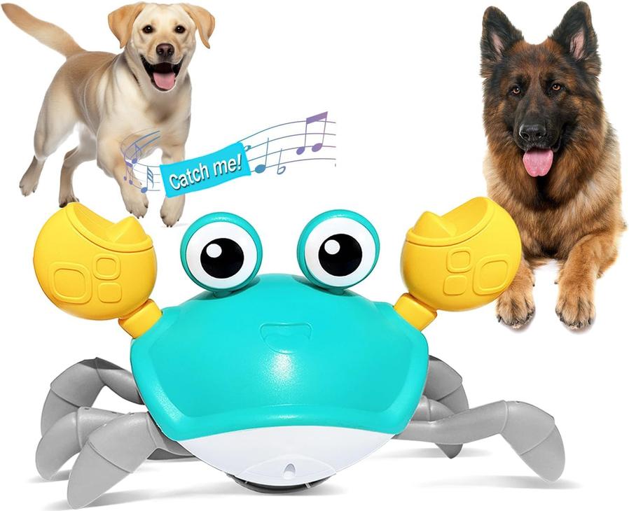 JMT-451082 Interactive Crawling Crab Dog Toy with Music, Lights, and Obstacle Avoidance Sensor for Small to Medium Pets