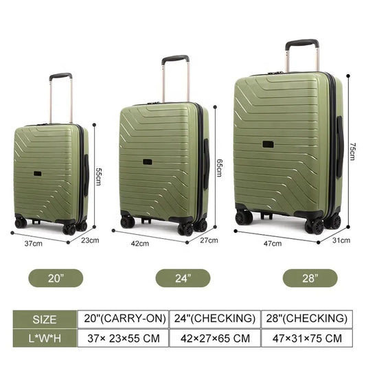 JMT-451658 Expandable Durable Suitcase with Double Wheels and TSA Lock in Green - PC+ABS Material