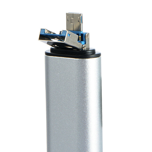 JMT-451722 3-in-1 Portable USB Card Reader with USB-A, Micro USB, and Type-C Ports for TF/SD Cards