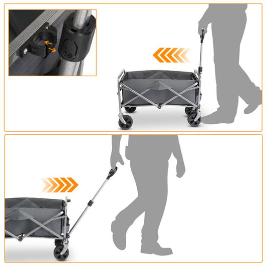 JMT-451978 Compact Garden Folding Cart with Grey Cloth and Silver Frame, 600D Oxford Fabric, Steel Frame, Flat Fold, 220lbs Capacity