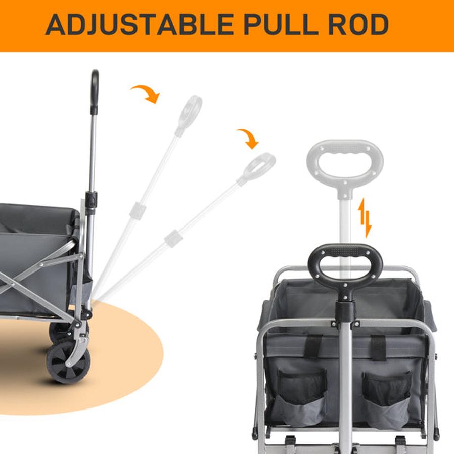 JMT-451978 Compact Garden Folding Cart with Grey Cloth and Silver Frame, 600D Oxford Fabric, Steel Frame, Flat Fold, 220lbs Capacity