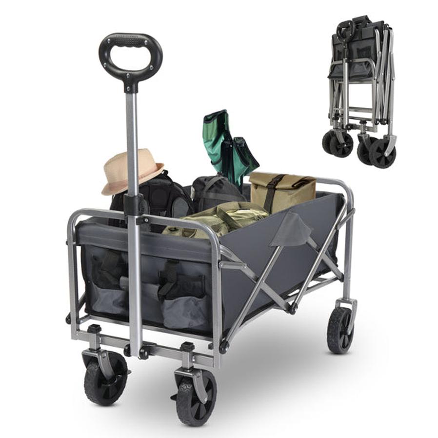 JMT-451978 Compact Garden Folding Cart with Grey Cloth and Silver Frame, 600D Oxford Fabric, Steel Frame, Flat Fold, 220lbs Capacity