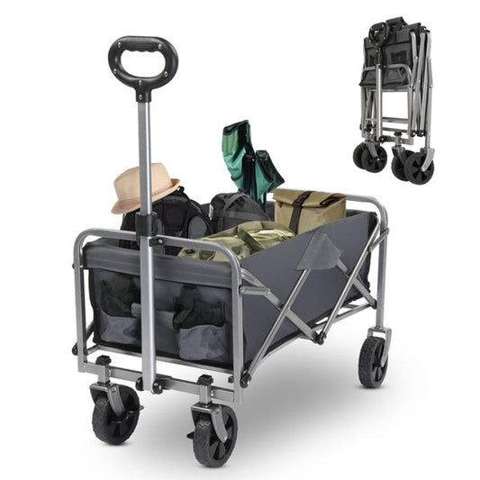JMT-451978 Compact Garden Folding Cart with Grey Cloth and Silver Frame, 600D Oxford Fabric, Steel Frame, Flat Fold, 220lbs Capacity