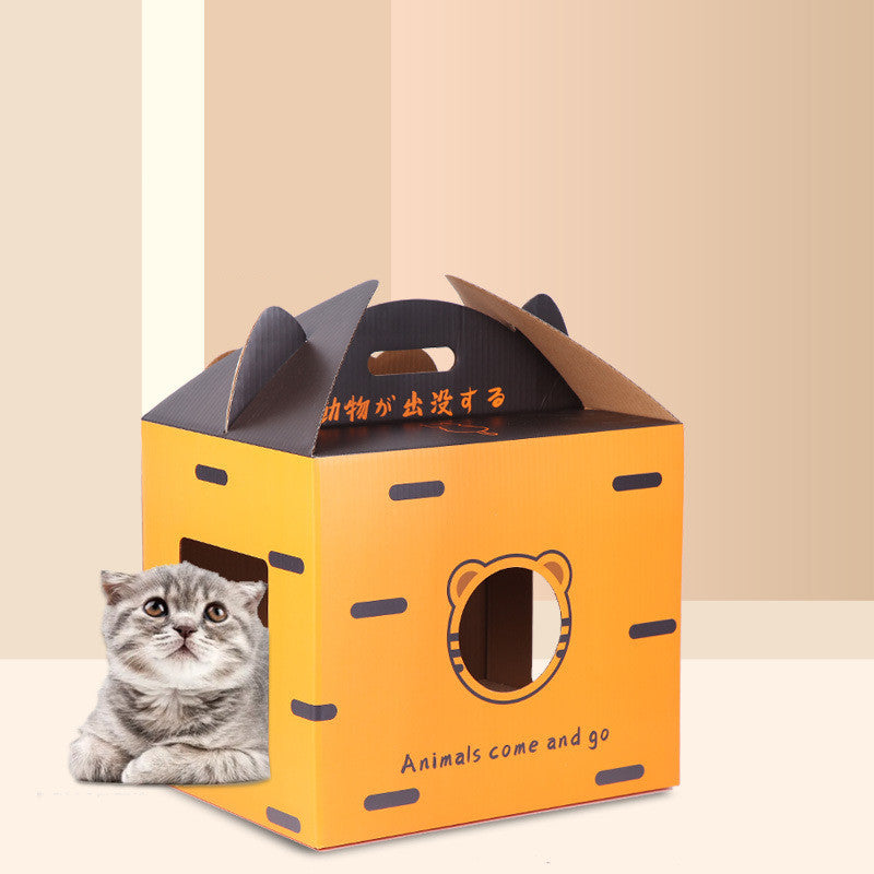 JMT-452106 Foldable Japanese Milk Nest with Corrugated Paper Design for Cats - Includes Various Scratch Board Options