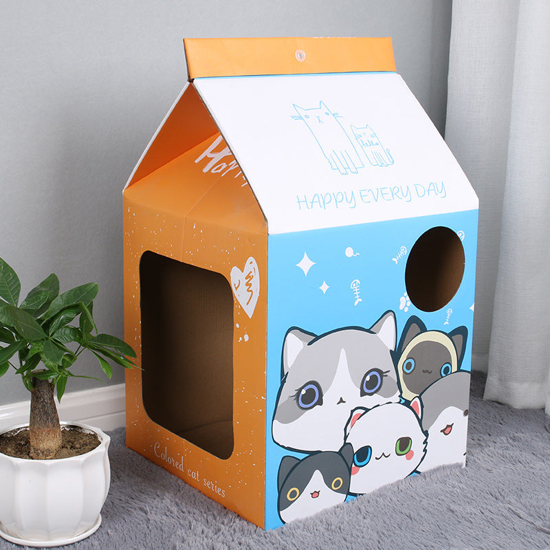 JMT-452106 Foldable Japanese Milk Nest with Corrugated Paper Design for Cats - Includes Various Scratch Board Options