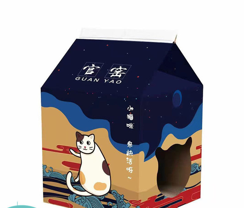 JMT-452106 Foldable Japanese Milk Nest with Corrugated Paper Design for Cats - Includes Various Scratch Board Options