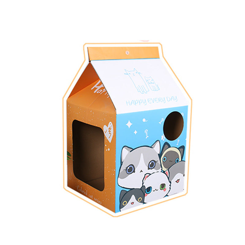 JMT-452106 Foldable Japanese Milk Nest with Corrugated Paper Design for Cats - Includes Various Scratch Board Options
