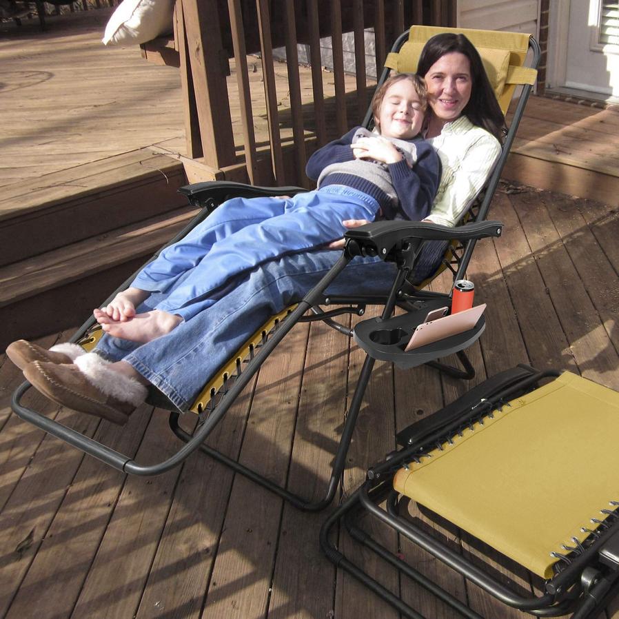 JMT-453130 Zero Gravity Lounge Chairs with Dual Side Tray and Stress Relief Pillow - Foldable, Max Load 330lbs, Set of 2 for Patio, Poolside, Beach