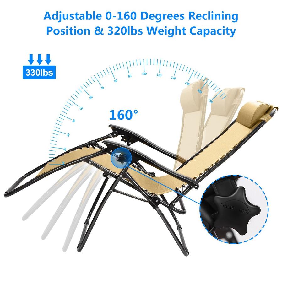 JMT-453130 Zero Gravity Lounge Chairs with Dual Side Tray and Stress Relief Pillow - Foldable, Max Load 330lbs, Set of 2 for Patio, Poolside, Beach