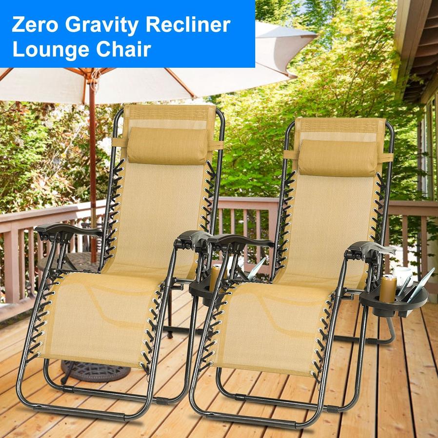 JMT-453130 Zero Gravity Lounge Chairs with Dual Side Tray and Stress Relief Pillow - Foldable, Max Load 330lbs, Set of 2 for Patio, Poolside, Beach
