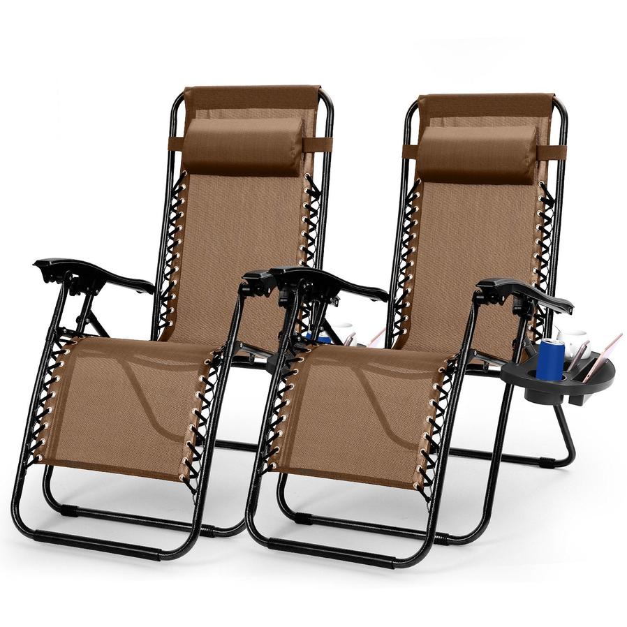 JMT-453130 Zero Gravity Lounge Chairs with Dual Side Tray and Stress Relief Pillow - Foldable, Max Load 330lbs, Set of 2 for Patio, Poolside, Beach