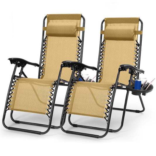 JMT-453130 Zero Gravity Lounge Chairs with Dual Side Tray and Stress Relief Pillow - Foldable, Max Load 330lbs, Set of 2 for Patio, Poolside, Beach