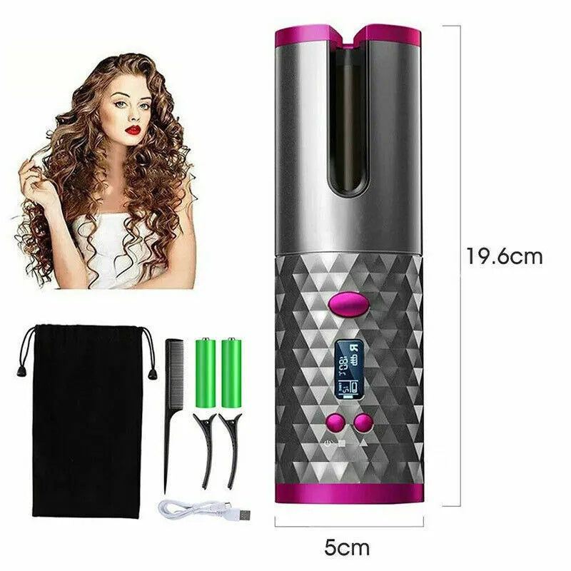 JMT-453386 Cordless Auto Rotating Curling Iron with LCD Display and Ceramic Technology for Effortless Waves