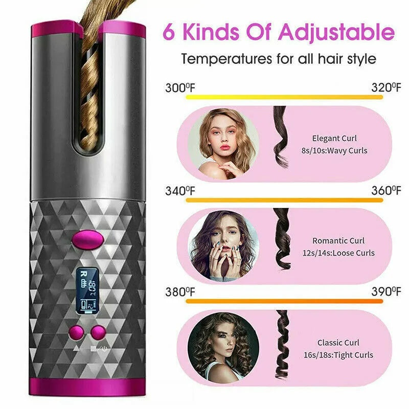 JMT-453386 Cordless Auto Rotating Curling Iron with LCD Display and Ceramic Technology for Effortless Waves