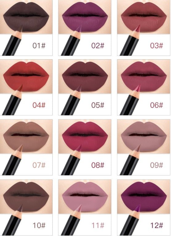 JMT-453514 Matte Lip Liner Pencil Set - 12 Waterproof Colors for Precise Lip Definition