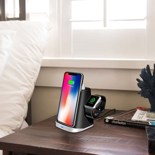 JMT-453578 Three-in-One Multifunctional Wireless Charger with QI Standard for Smartphones, Apple Watch, and AirPods - Black