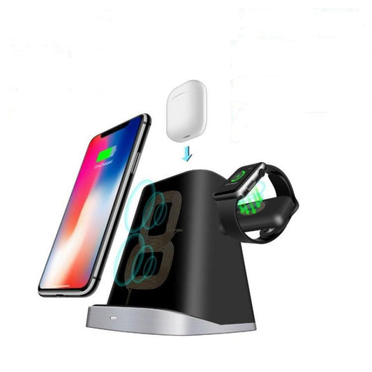 JMT-453578 Three-in-One Multifunctional Wireless Charger with QI Standard for Smartphones, Apple Watch, and AirPods - Black