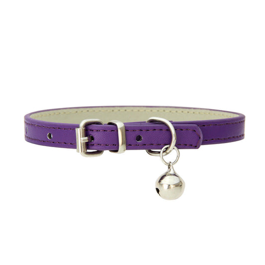 JMT-453898 Japanese Style PU Leather Dog Collar with Bell - Multiple Colors and Sizes Available