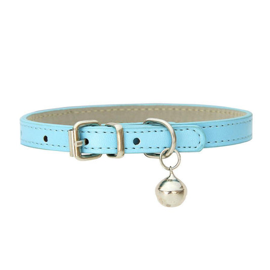 JMT-453898 Japanese Style PU Leather Dog Collar with Bell - Multiple Colors and Sizes Available