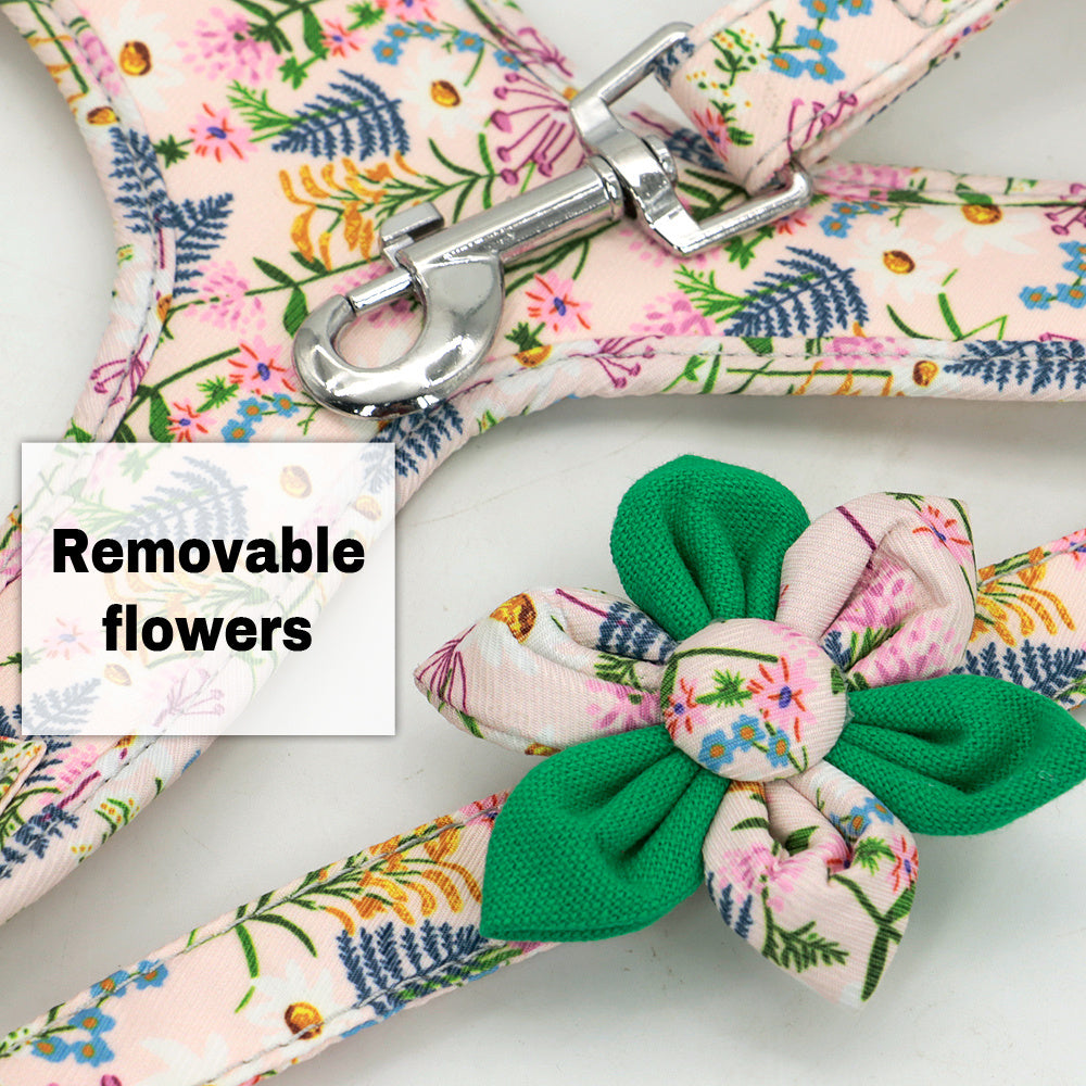 JMT-454026 Dog Traction Rope Vest Collar with Chest Strap and Decorative Flowers, Sizes S/M/L