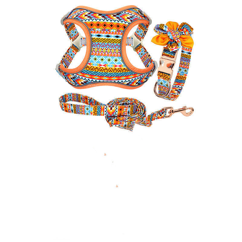 JMT-454026 Dog Traction Rope Vest Collar with Chest Strap and Decorative Flowers, Sizes S/M/L