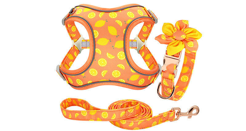JMT-454026 Dog Traction Rope Vest Collar with Chest Strap and Decorative Flowers, Sizes S/M/L