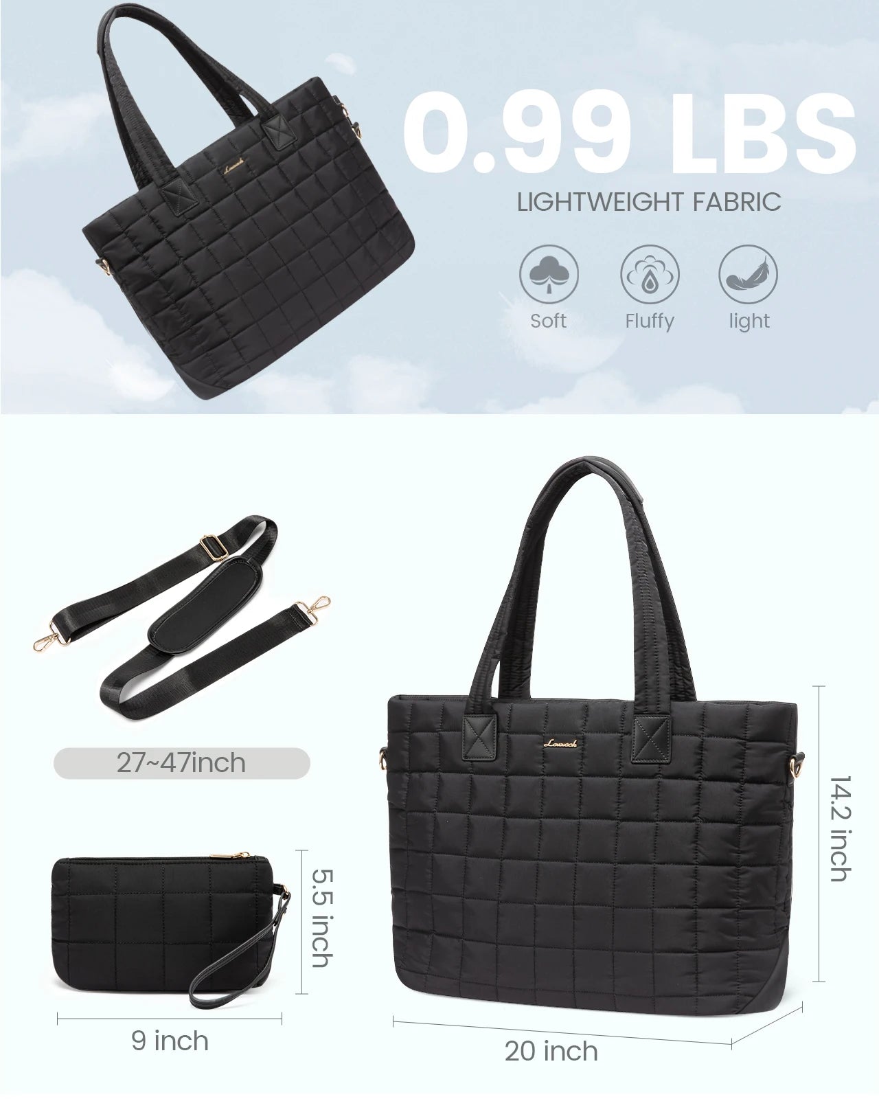 JMT-454218 Quilted Puffer Tote Bag for Women - 17 Inch Business Laptop Bag with Large Capacity for Work, Travel, and Gym