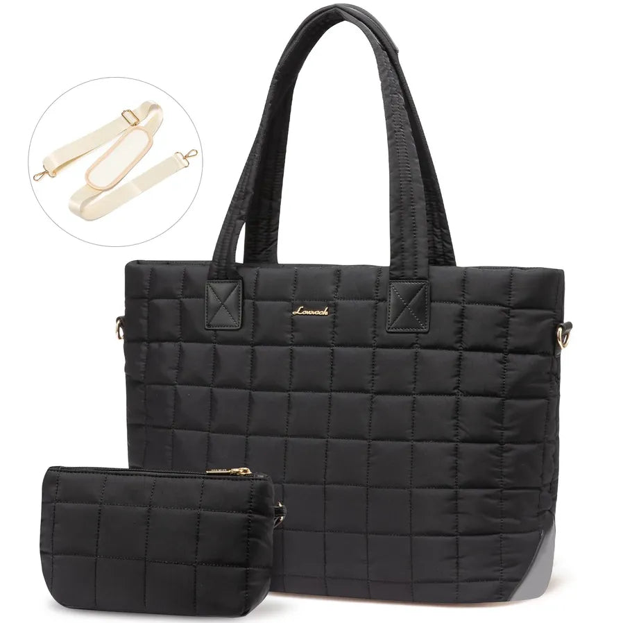 JMT-454218 Quilted Puffer Tote Bag for Women - 17 Inch Business Laptop Bag with Large Capacity for Work, Travel, and Gym