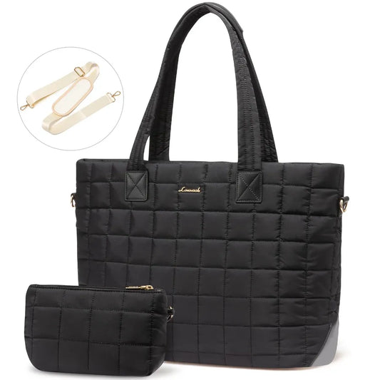 JMT-454218 Quilted Puffer Tote Bag for Women - 17 Inch Business Laptop Bag with Large Capacity for Work, Travel, and Gym