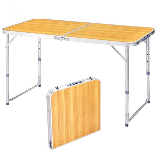 JMT-454282 Portable 4ft Wood Grain Folding Table with Aluminum Alloy Frame, Supports Up to 50kg