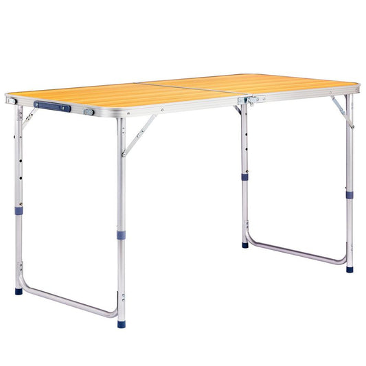 JMT-454282 Portable 4ft Wood Grain Folding Table with Aluminum Alloy Frame, Supports Up to 50kg