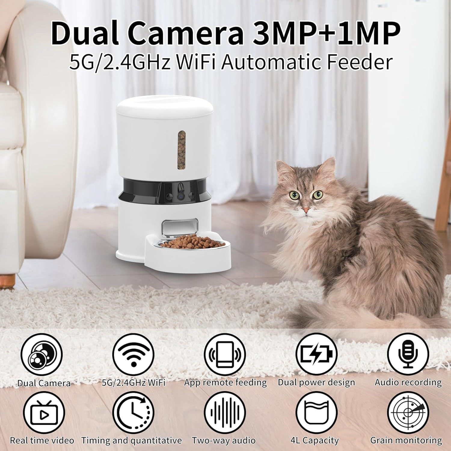 JMT-454410 Automatic Pet Feeder with 1080P HD Camera and Smart APP Control – 4L Capacity for Timed Meals