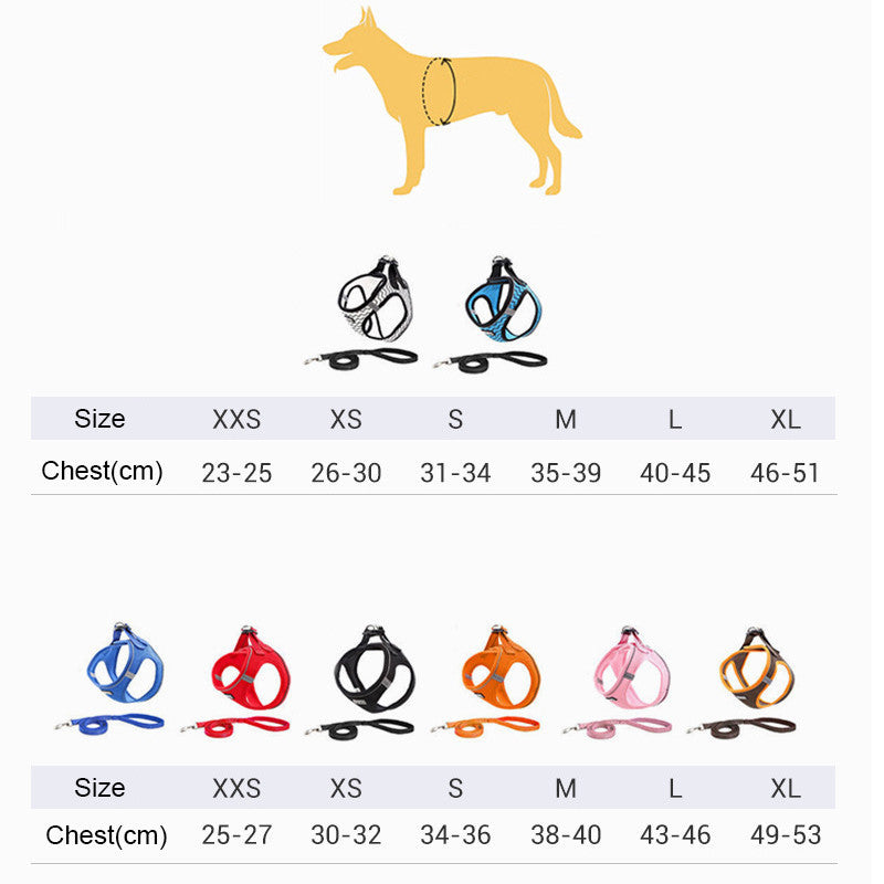 JMT-454730 Lightweight Reflective Dog Chest Harness and Leash Set for All Breeds